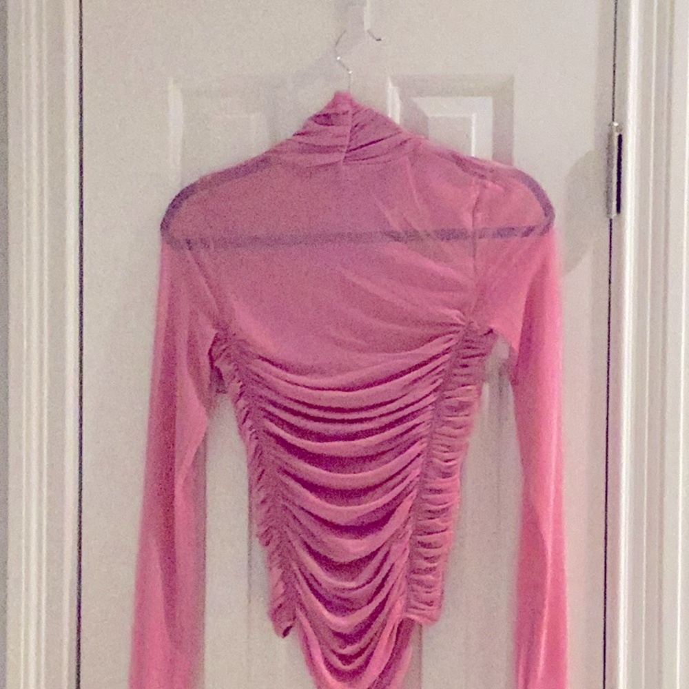 Free People Pink Mesh Ruched Bodysuit - Picture 4 of 8